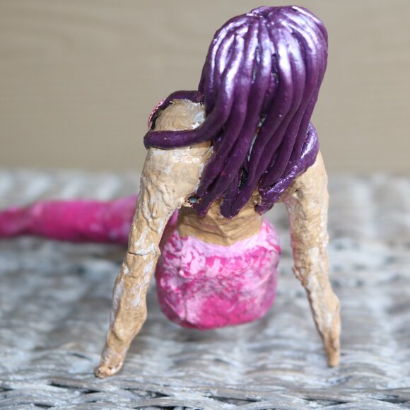 Shelf Sitter handmade clay/Paper Mache pink Mermaid OOAK - Picture 6 of 9